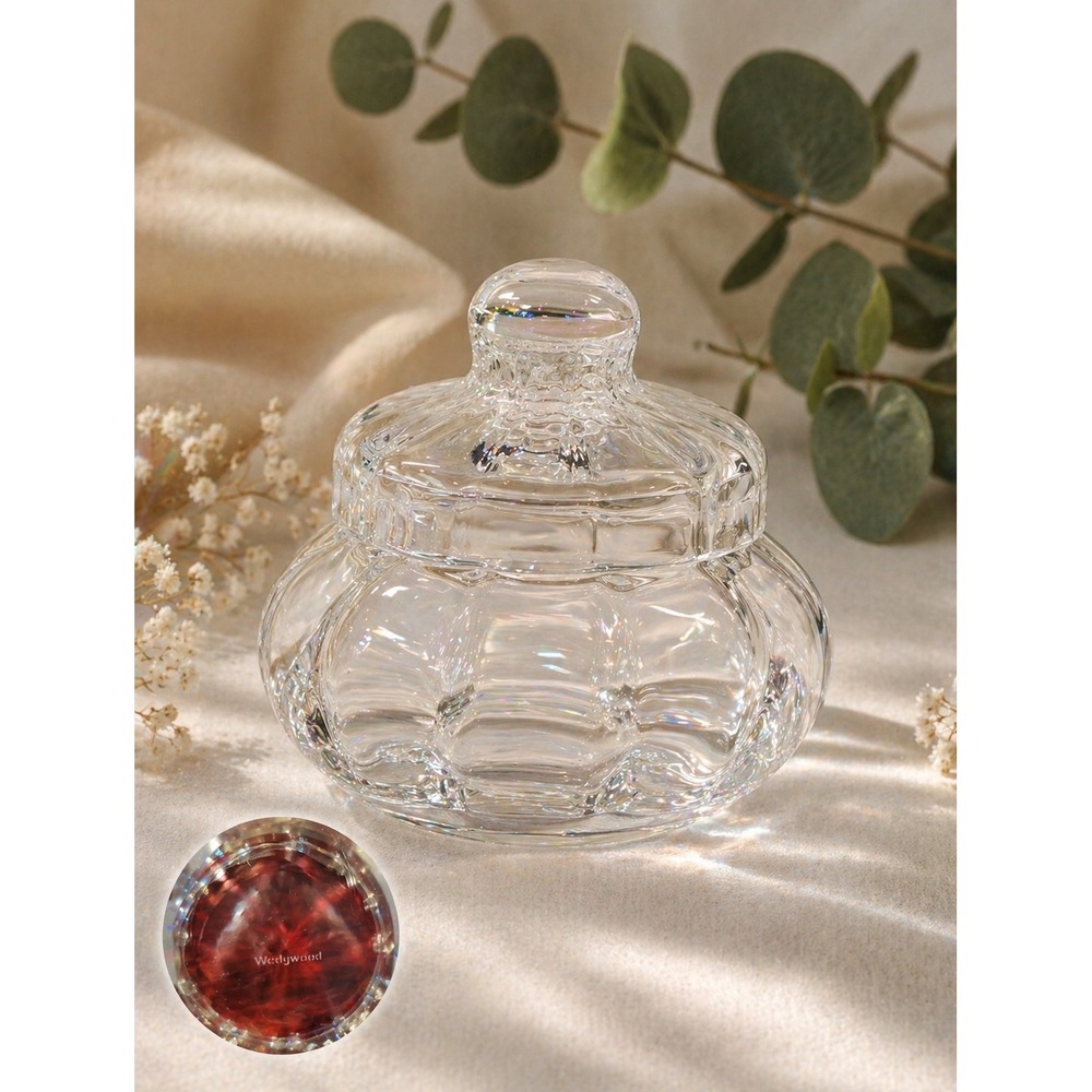 Wedgwood Crystal‎ Trinket Dish with Lid Pumpkin Shape Clear Glass Jewelry Jar